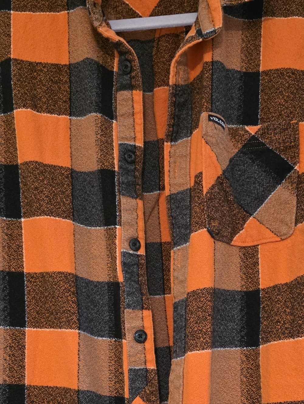Volcom Orange and Black Plaid Classic Fit Long Sleeve Button Up - Picture 4 of 11